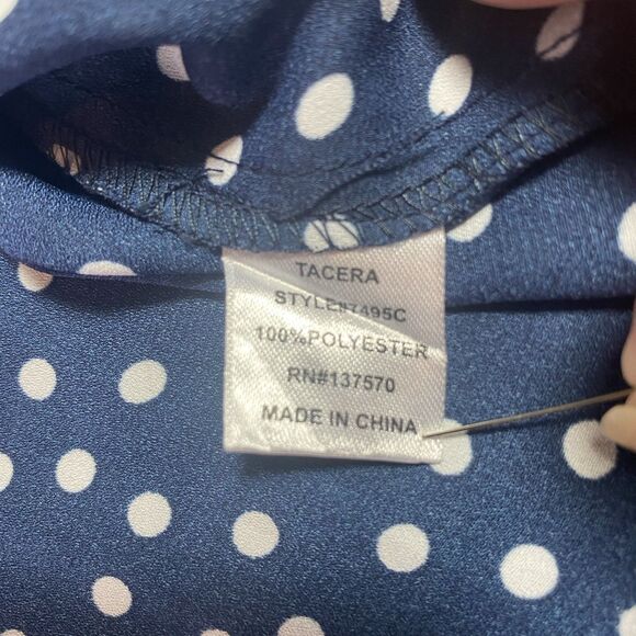 Tacera Sleeveless Blouse Womens Size M Blue White Polka Dot V Neck Zipper Accent - Picture 10 of 11